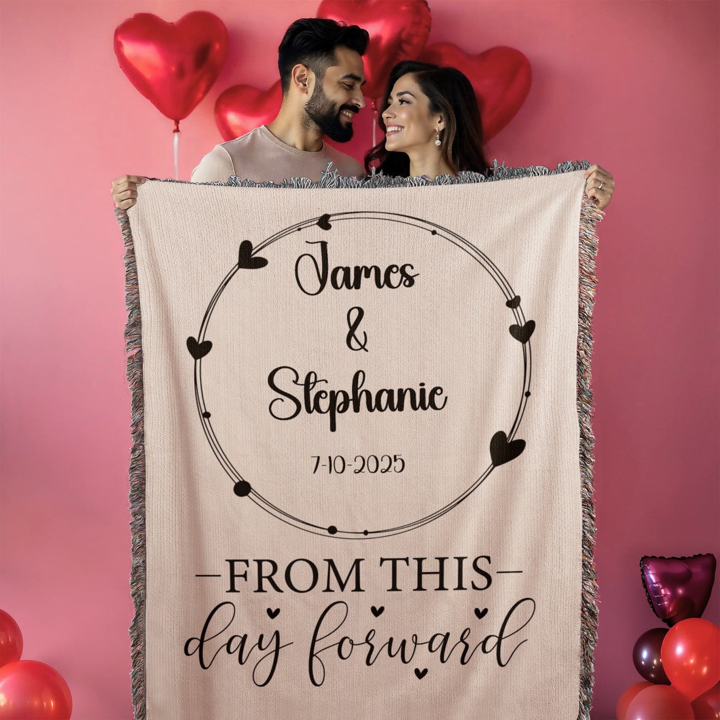 Personalized Wedding Blanket –Custom Woven Heirloom with Bride & Groom Names and Wedding Date