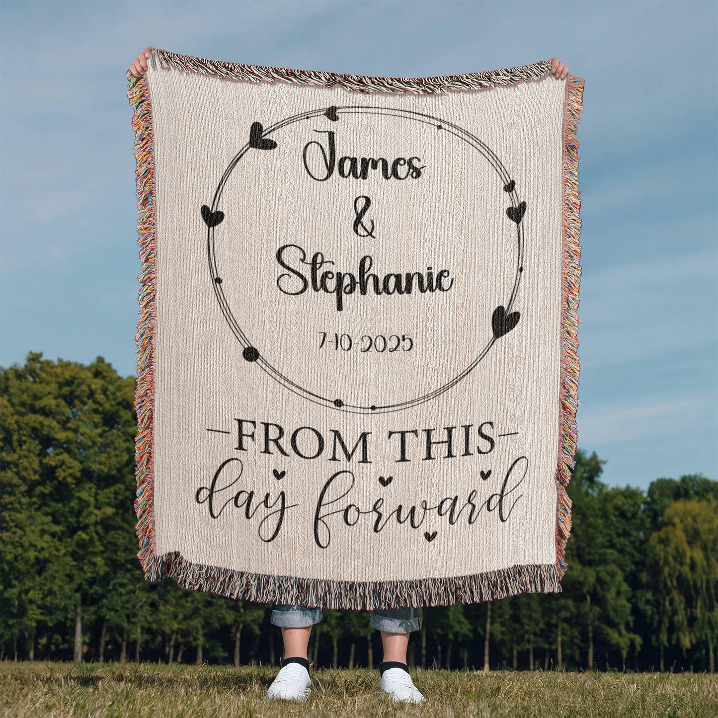 Personalized Wedding Blanket –Custom Woven Heirloom with Bride & Groom Names and Wedding Date