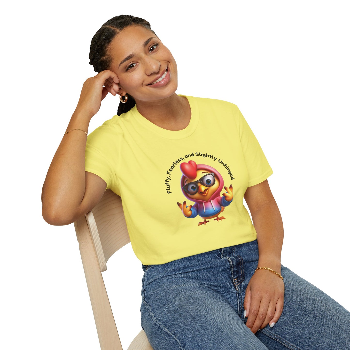 Fluffy & Fearless Chicken T-Shirt - Unisex Softstyle Tee for Animal Lovers