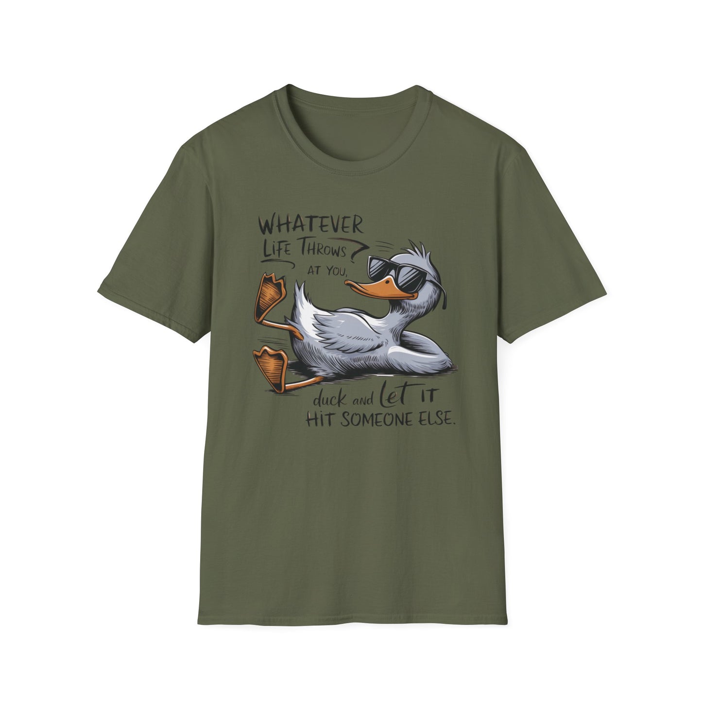 Whatever Life Throws at You Funny Duck Unisex Soft-Style T-Shirt – Comfortable and Stylish