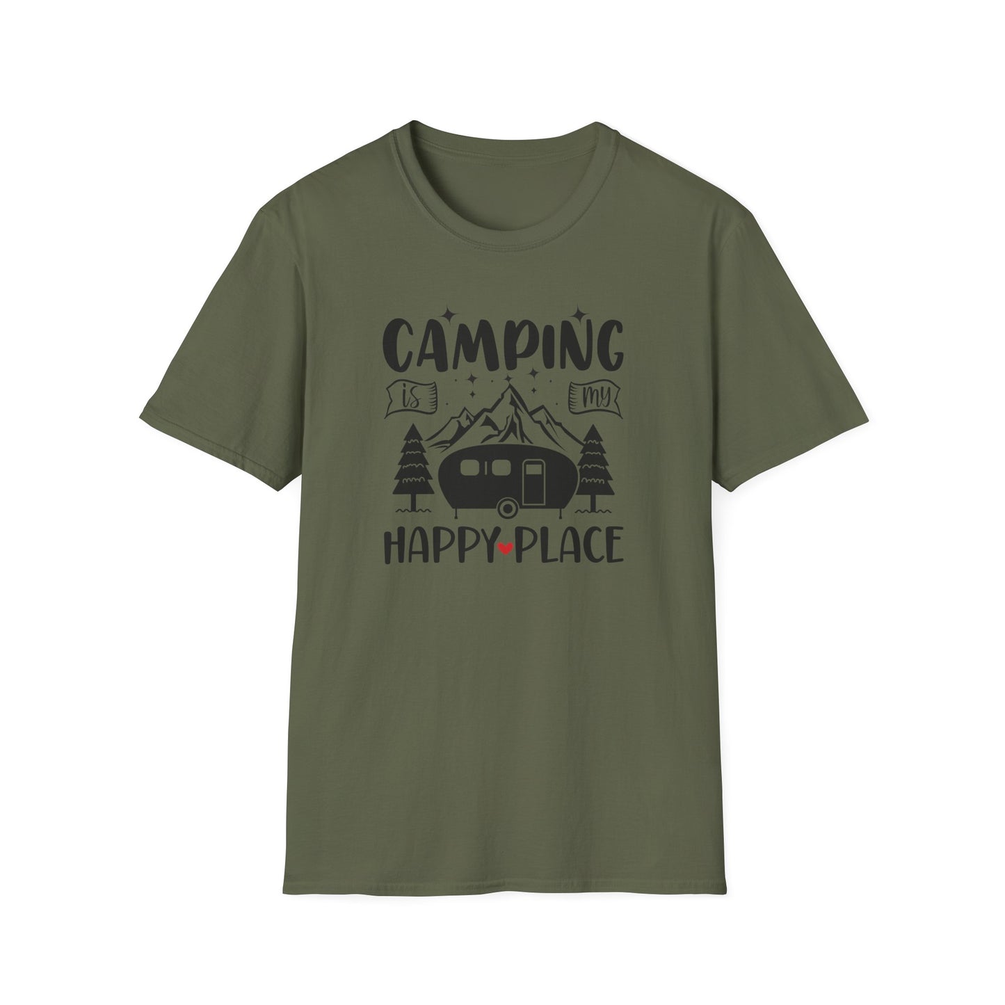 Camping Is My Happy Place – Unisex Softstyle Adventure T-Shirt for Outdoor Lovers