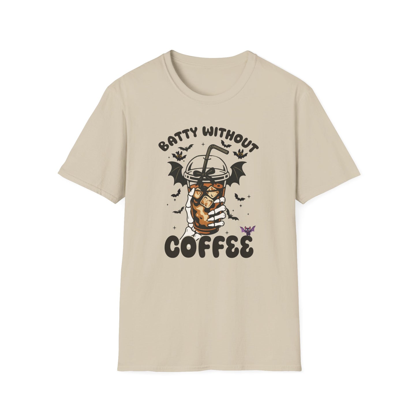 Batty Without Coffee Halloween T-Shirt - Funny Coffee Lover Unisex Tee - Spooky Skeleton Design