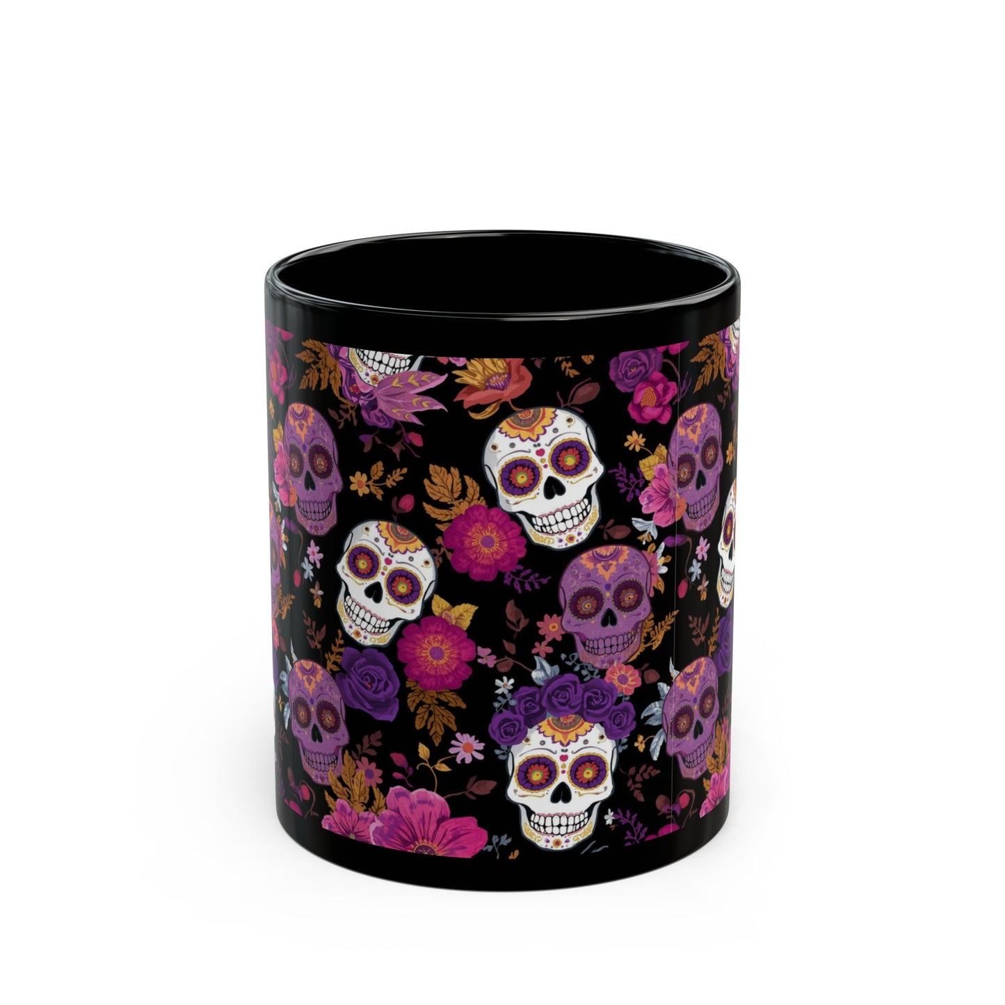 Vibrant Sugar Skull Mug, Dia de los Muertos Coffee Cup, Floral Skeleton Drinkware, Halloween Gift Idea, Unique Home Decor