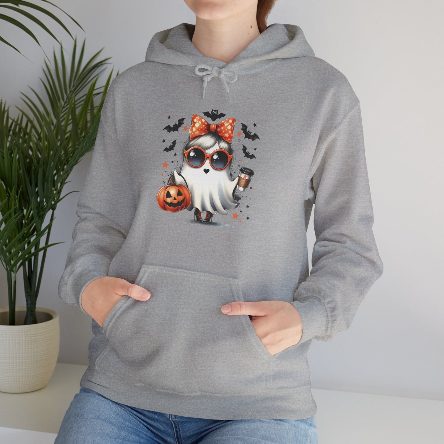Halloween Bow Ghost Hoodie, Cozy Fall Sweatshirt, Cute Ghost Apparel