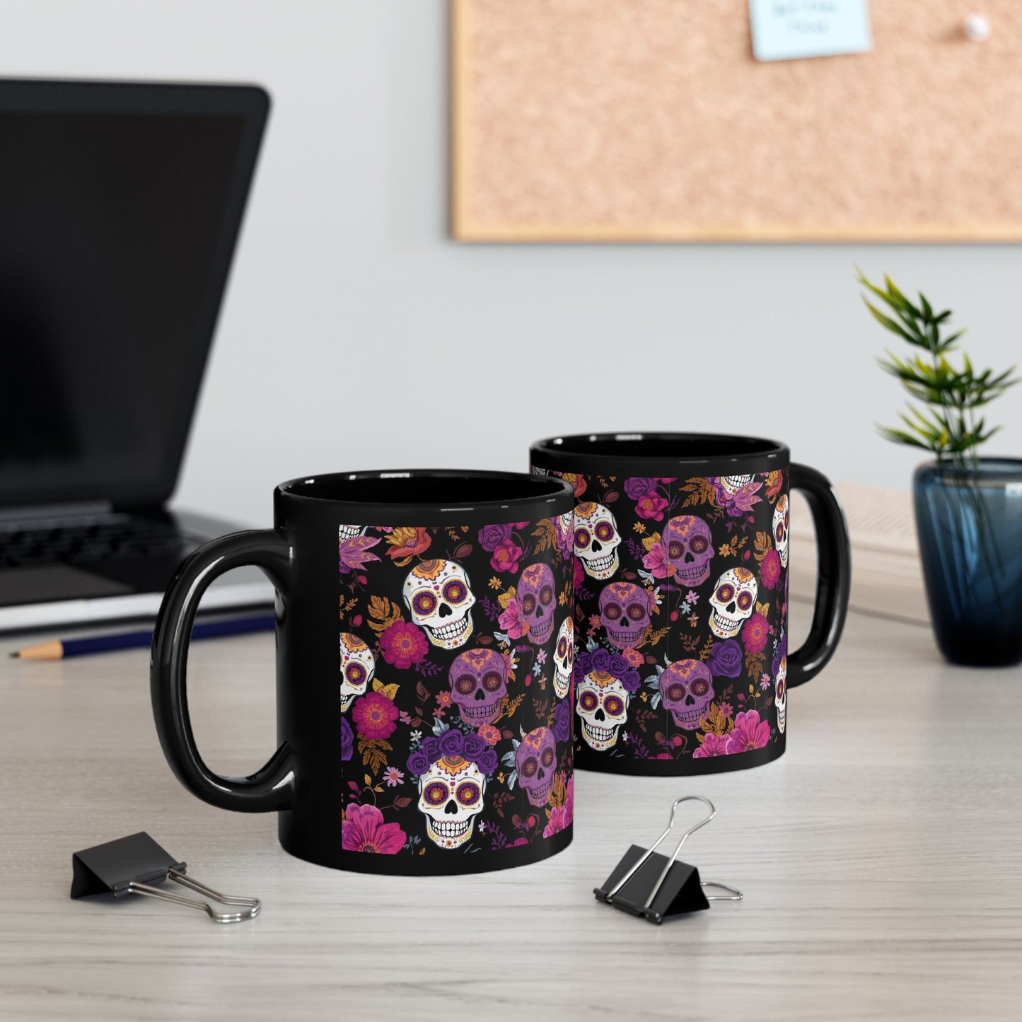 Vibrant Sugar Skull Mug, Dia de los Muertos Coffee Cup, Floral Skeleton Drinkware, Halloween Gift Idea, Unique Home Decor
