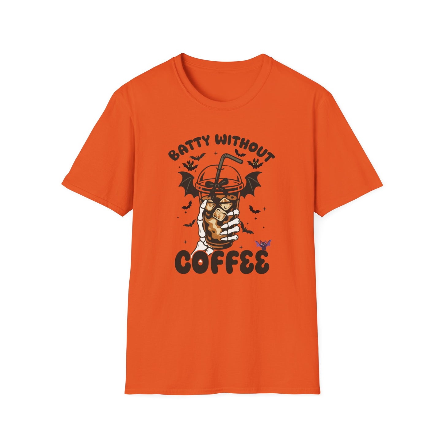 Batty Without Coffee Halloween T-Shirt - Funny Coffee Lover Unisex Tee - Spooky Skeleton Design