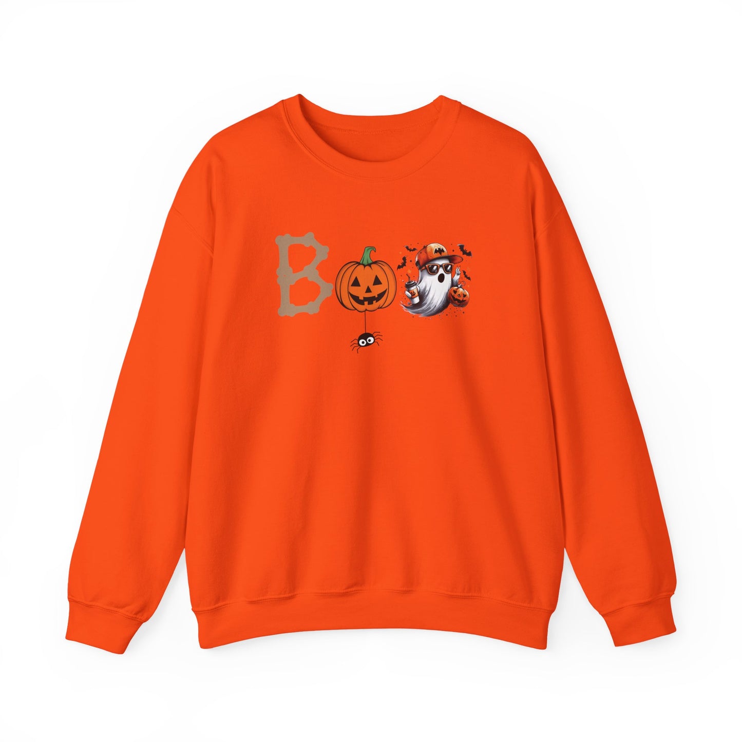 BOO Halloween Sweatshirt – Cute Ghost & Pumpkin Unisex Crewneck for Spooky Season