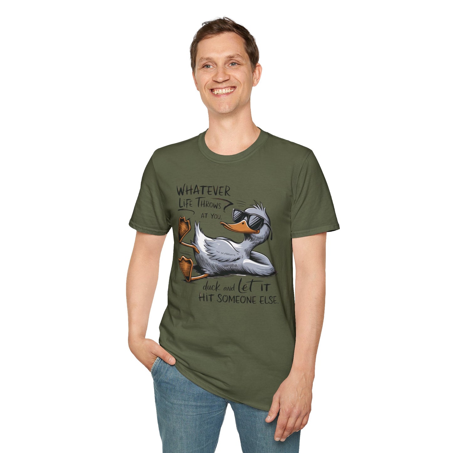 Whatever Life Throws at You Funny Duck Unisex Soft-Style T-Shirt – Comfortable and Stylish