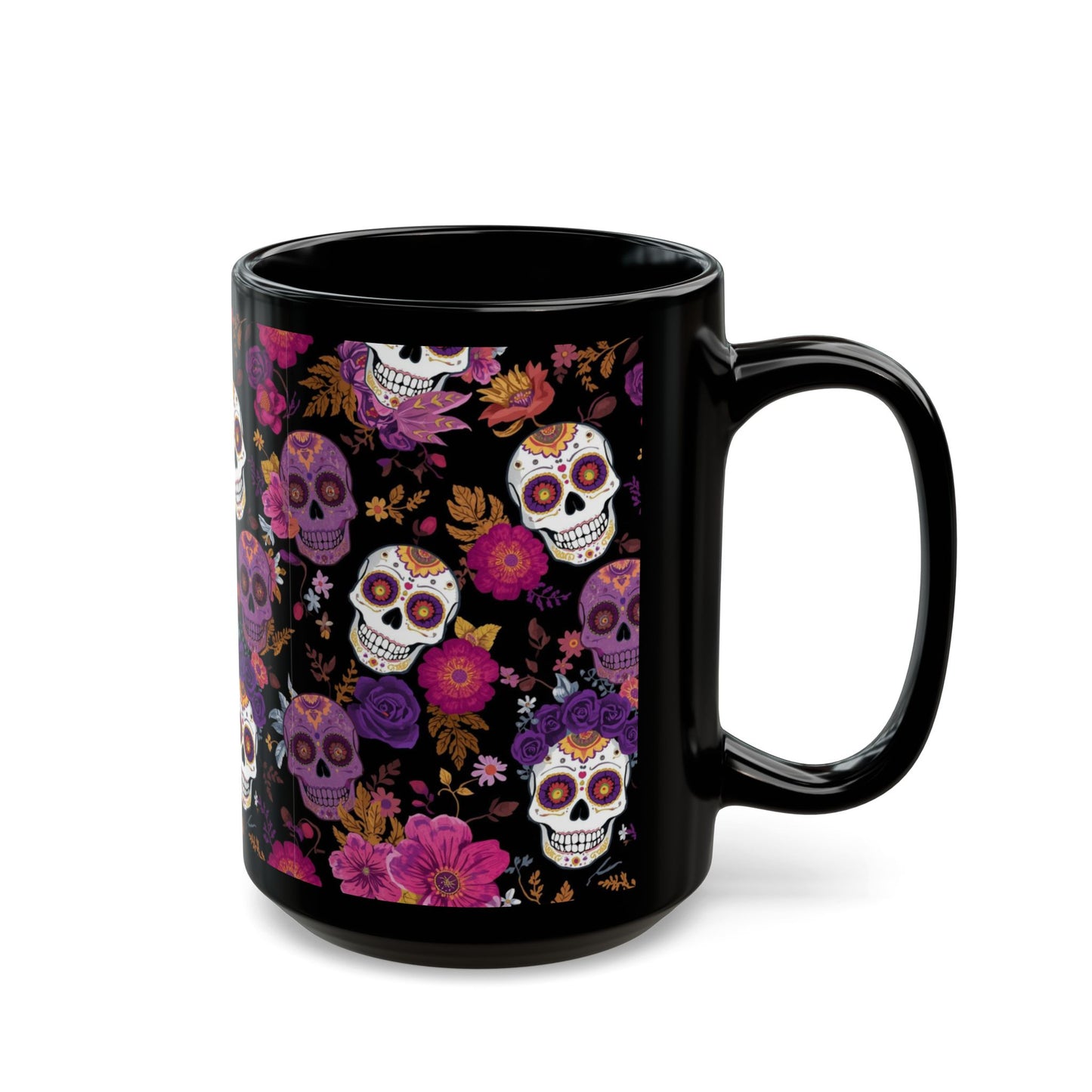 Vibrant Sugar Skull Mug, Dia de los Muertos Coffee Cup, Floral Skeleton Drinkware, Halloween Gift Idea, Unique Home Decor