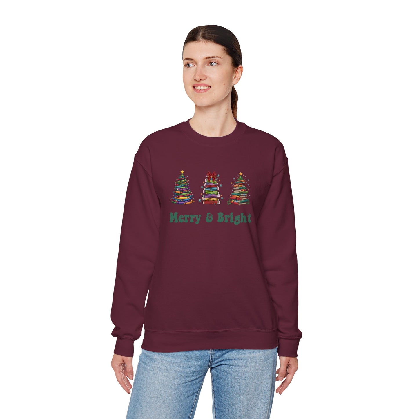 Merry & Bright Crayon, Pencil, and Book Christmas Sweatshirt | Cozy Unisex Holiday Crewneck