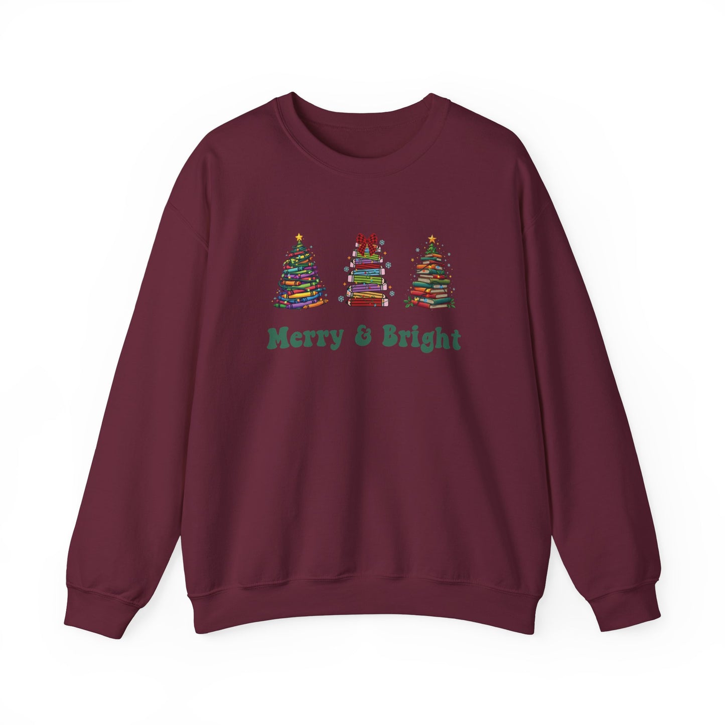 Merry & Bright Crayon, Pencil, and Book Christmas Sweatshirt | Cozy Unisex Holiday Crewneck