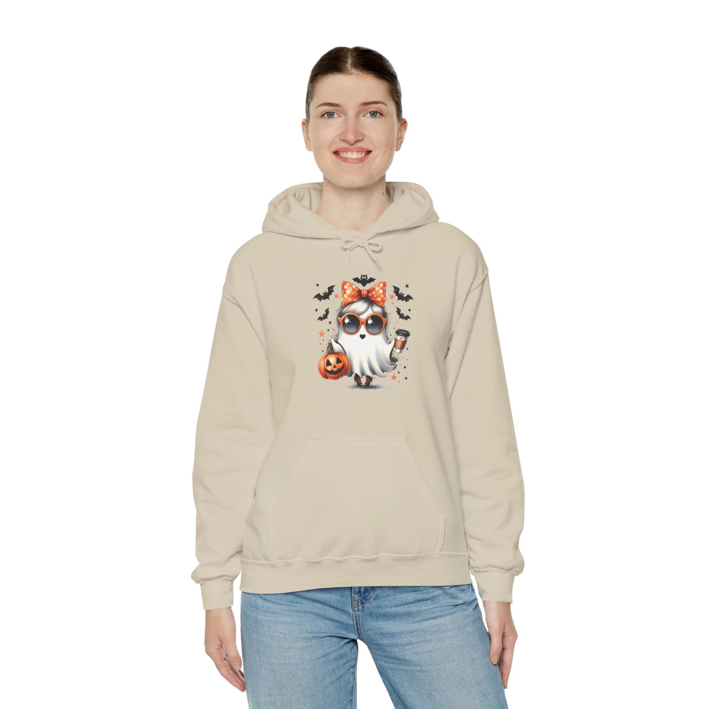 Halloween Bow Ghost Hoodie, Cozy Fall Sweatshirt, Cute Ghost Apparel