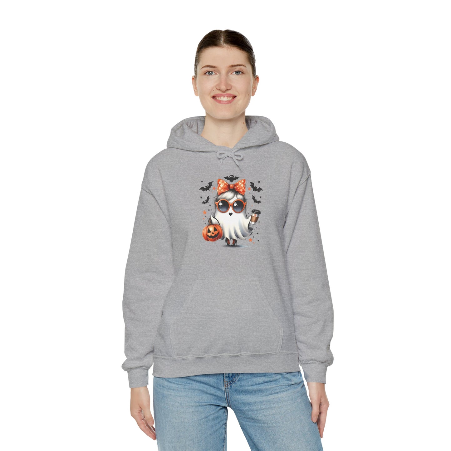 Halloween Bow Ghost Hoodie, Cozy Fall Sweatshirt, Cute Ghost Apparel