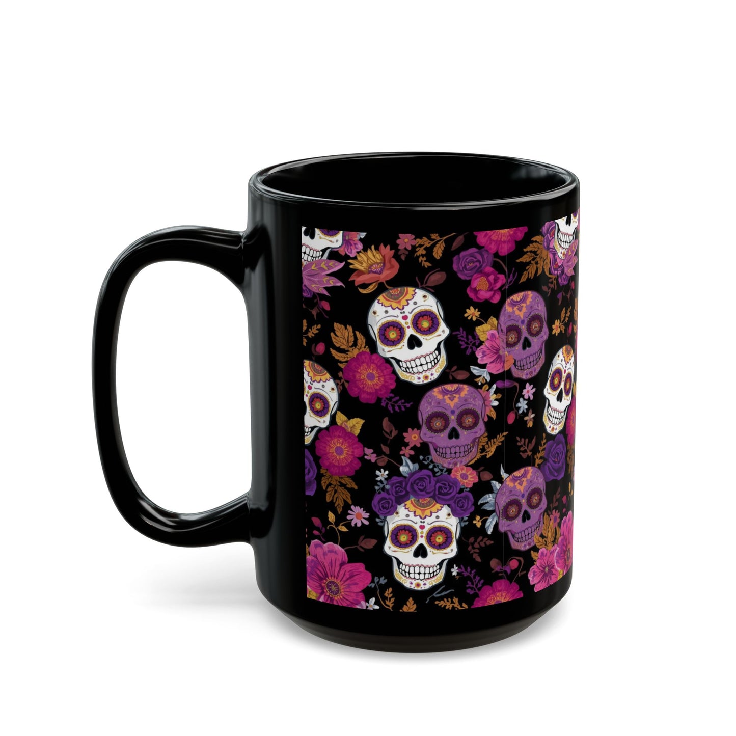 Vibrant Sugar Skull Mug, Dia de los Muertos Coffee Cup, Floral Skeleton Drinkware, Halloween Gift Idea, Unique Home Decor