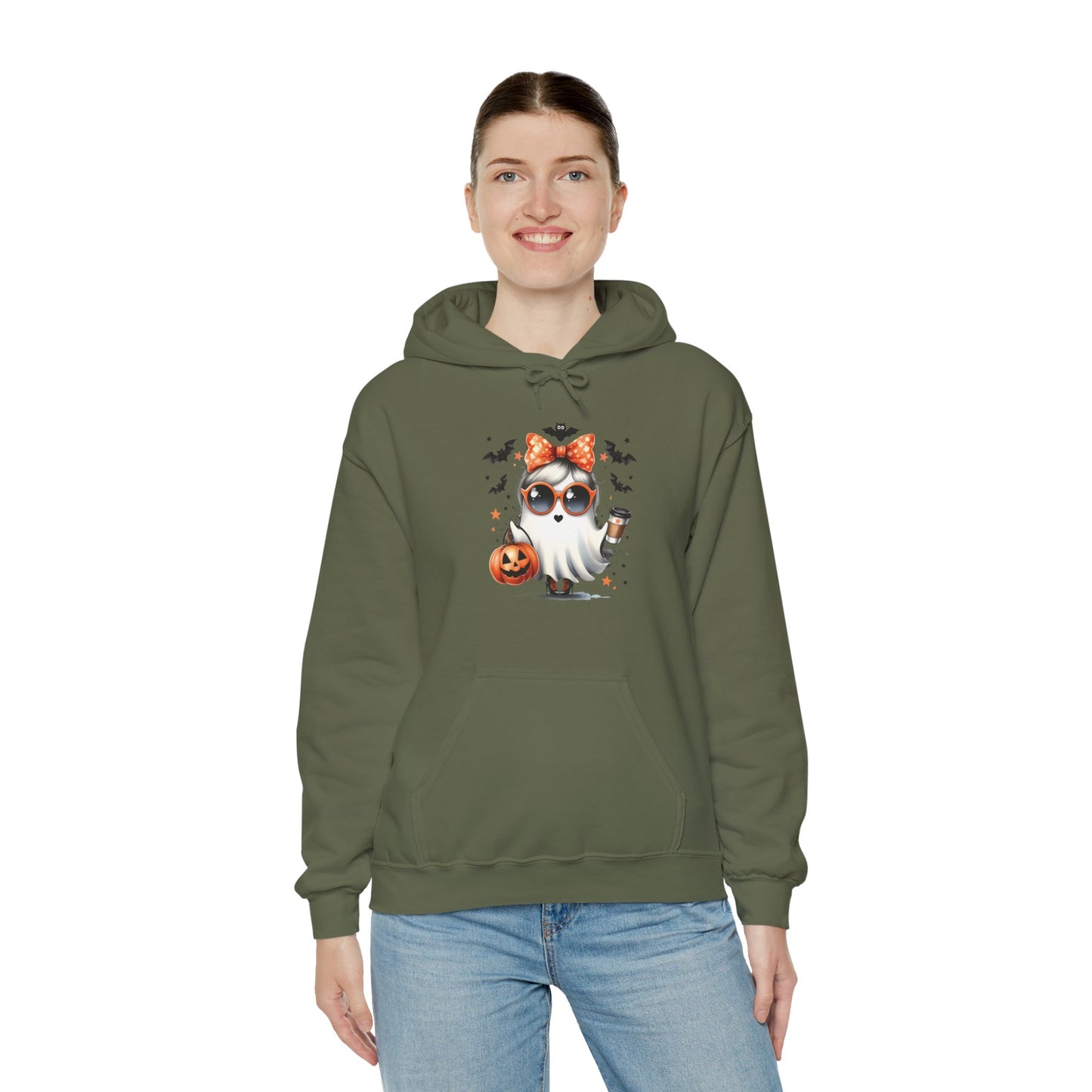 Halloween Bow Ghost Hoodie, Cozy Fall Sweatshirt, Cute Ghost Apparel