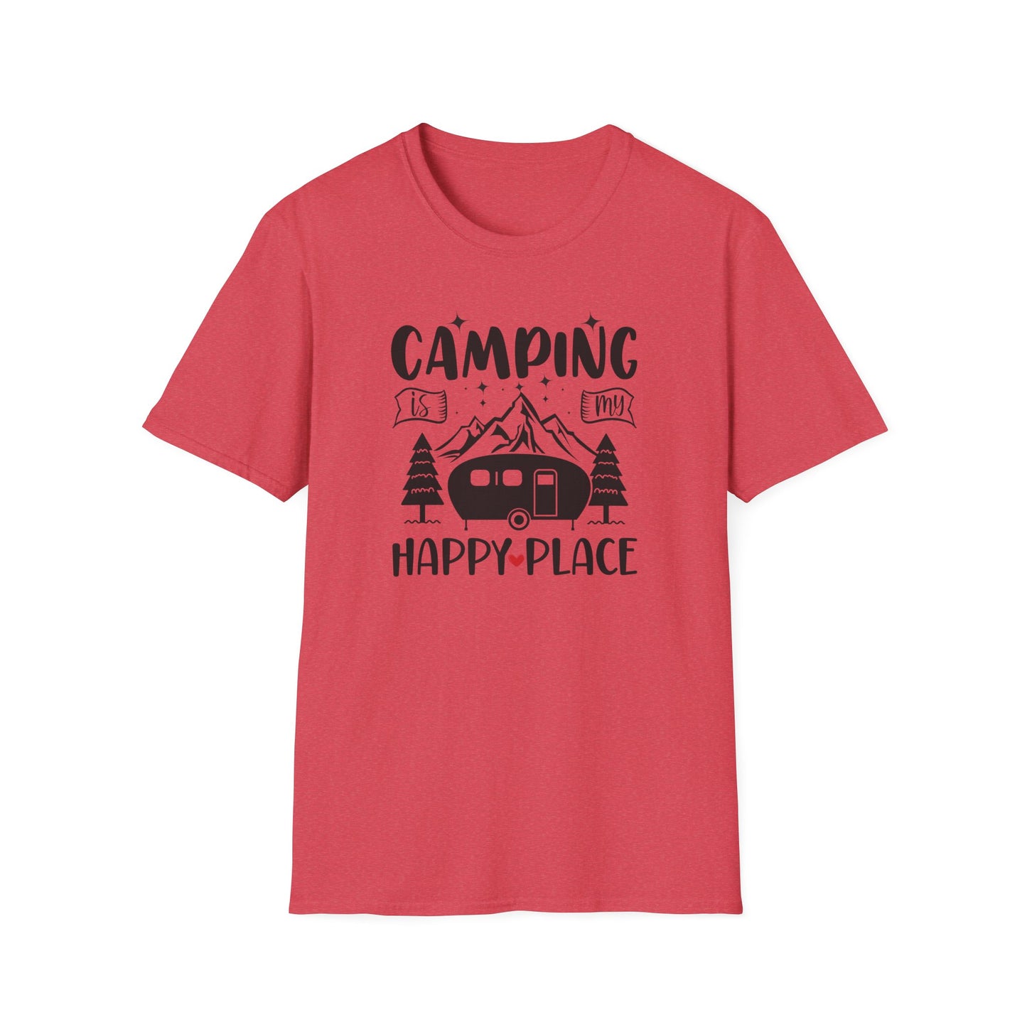 Camping Is My Happy Place – Unisex Softstyle Adventure T-Shirt for Outdoor Lovers