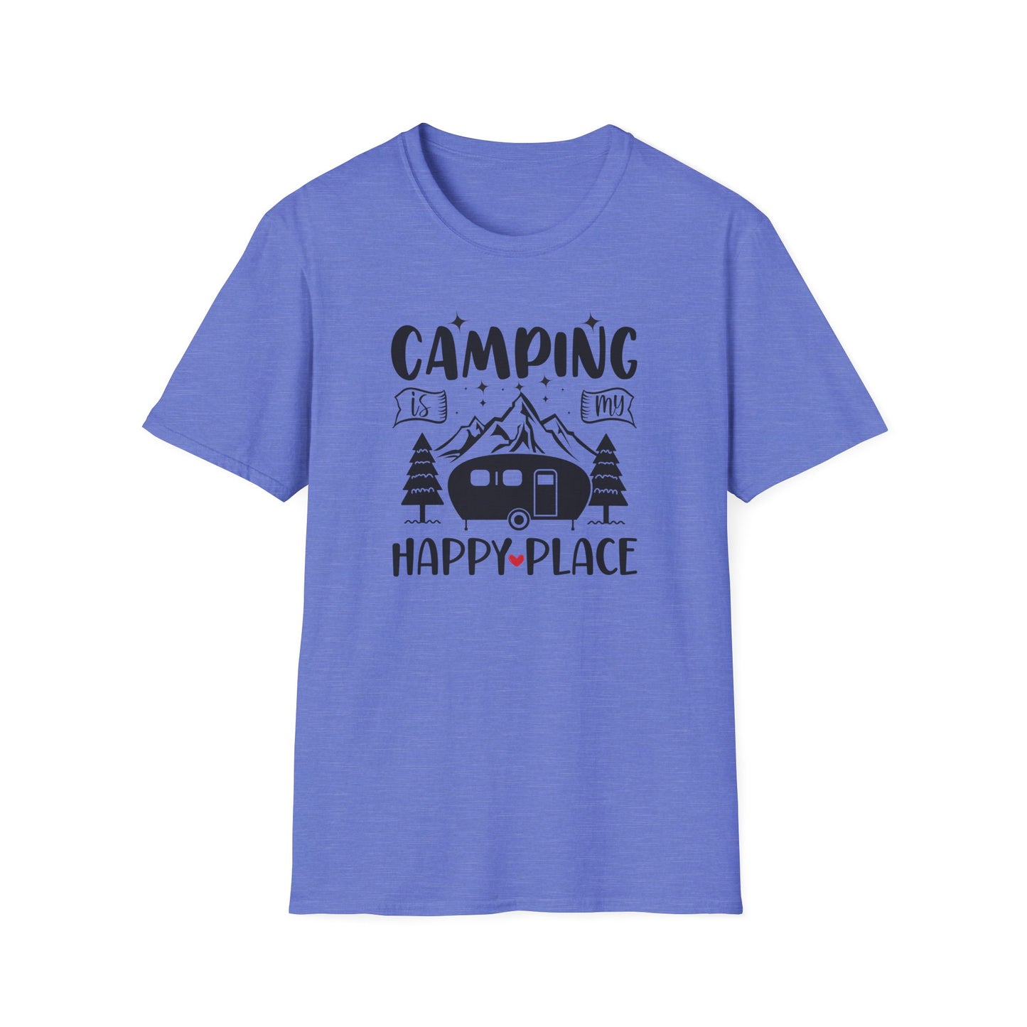 Camping Is My Happy Place – Unisex Softstyle Adventure T-Shirt for Outdoor Lovers