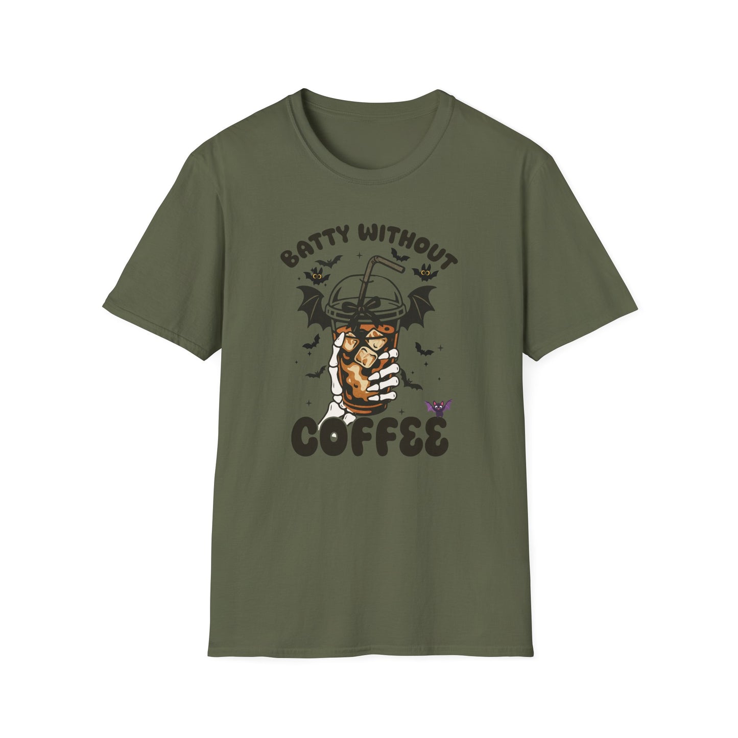 Batty Without Coffee Halloween T-Shirt - Funny Coffee Lover Unisex Tee - Spooky Skeleton Design