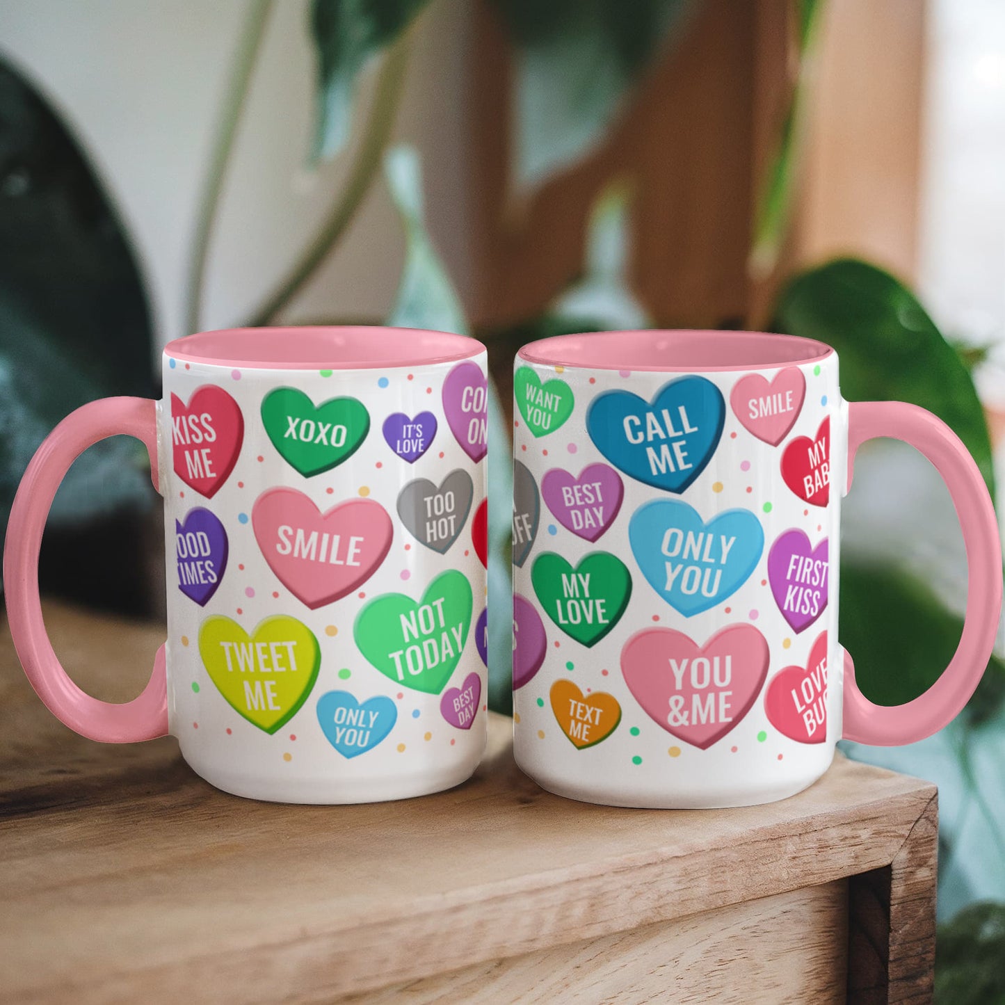 Conversation Hearts Mug | Personalized Color Accent Coffee Mug | Valentine's Day Gift | 11oz & 15oz Ceramic Mug | Dishwasher Safe