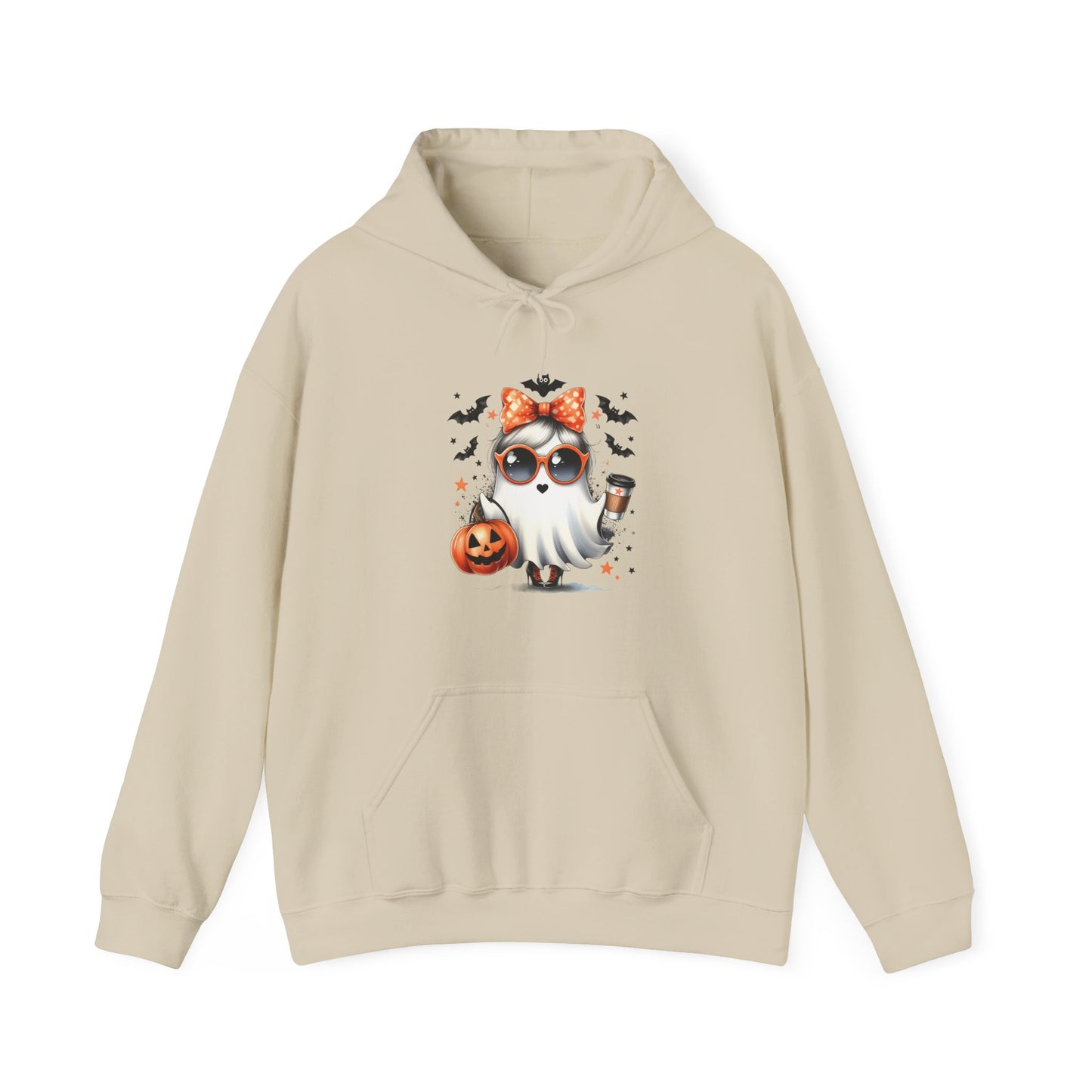 Halloween Bow Ghost Hoodie, Cozy Fall Sweatshirt, Cute Ghost Apparel