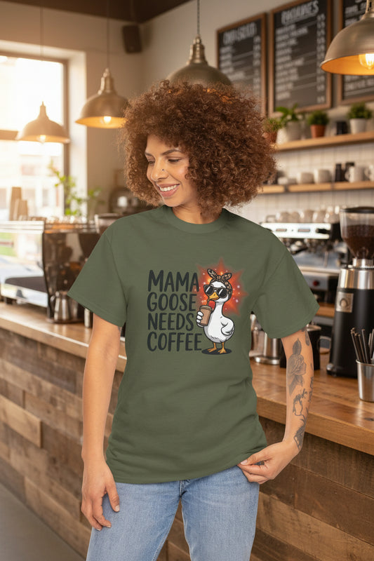 "Mama Goose Needs Coffee" Funny Mom T-Shirt | Cute Graphic Tee for Tired Moms