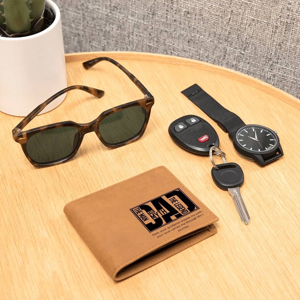 DAD Leather Wallet – “Your Guidance Shapes My Path” | Sentimental Full Grain Bifold Gift for Fathers