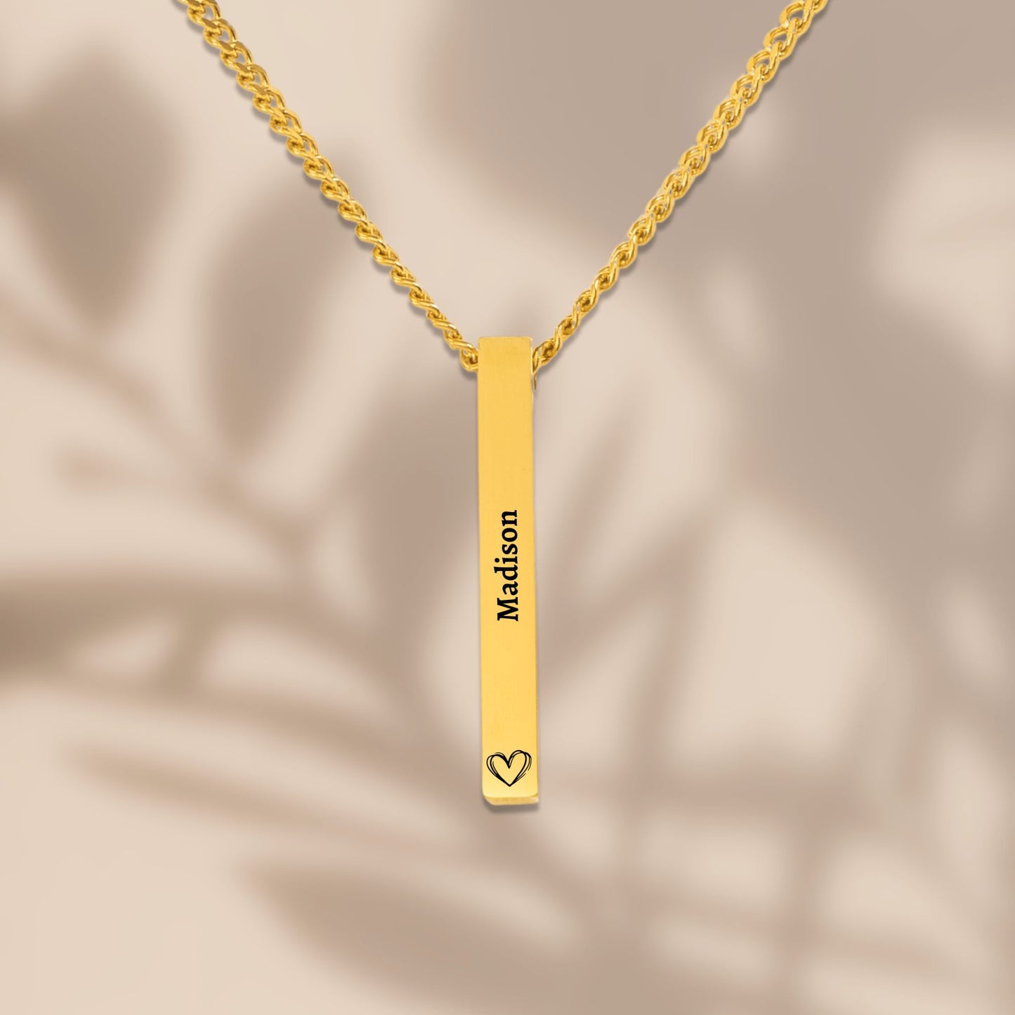 Personalized Cuban 3D Bar Necklace – Custom Engraved Jewelry in Stainless Steel, Gold, or Rose Gold