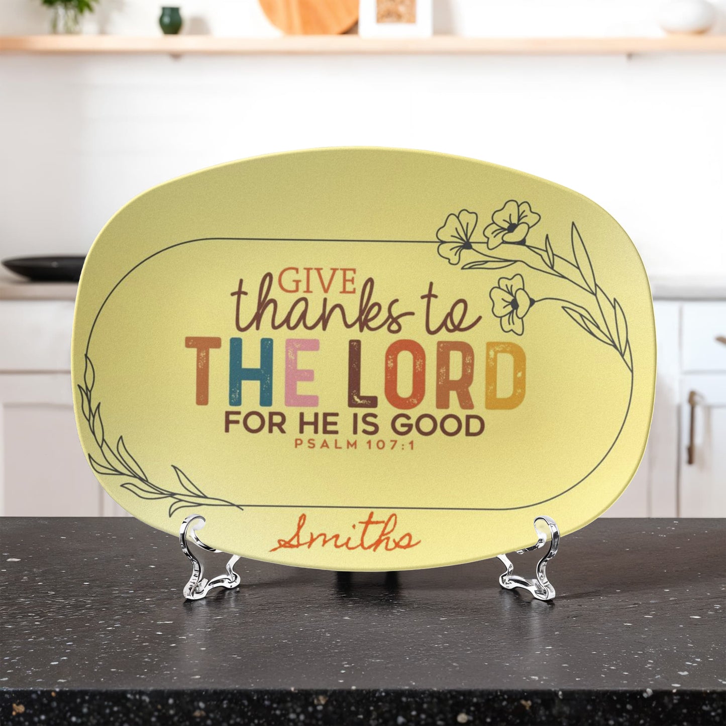 Personalized “Give Thanks to the Lord” Thanksgiving Platter – Custom Family Name Dinnerware