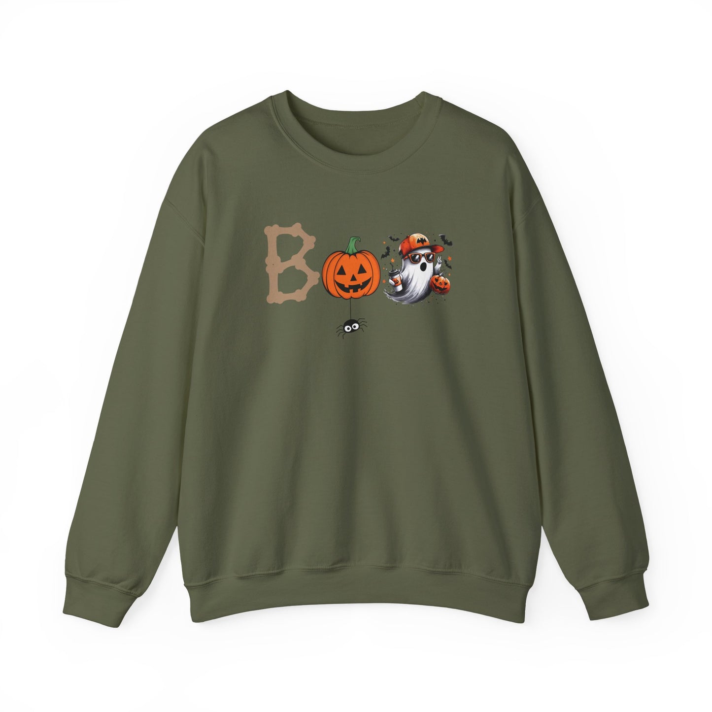 BOO Halloween Sweatshirt – Cute Ghost & Pumpkin Unisex Crewneck for Spooky Season