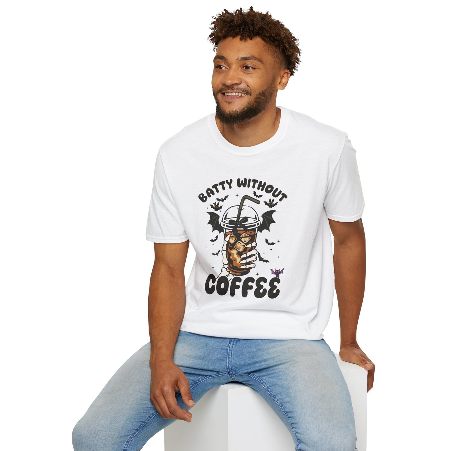 Batty Without Coffee Halloween T-Shirt - Funny Coffee Lover Unisex Tee - Spooky Skeleton Design