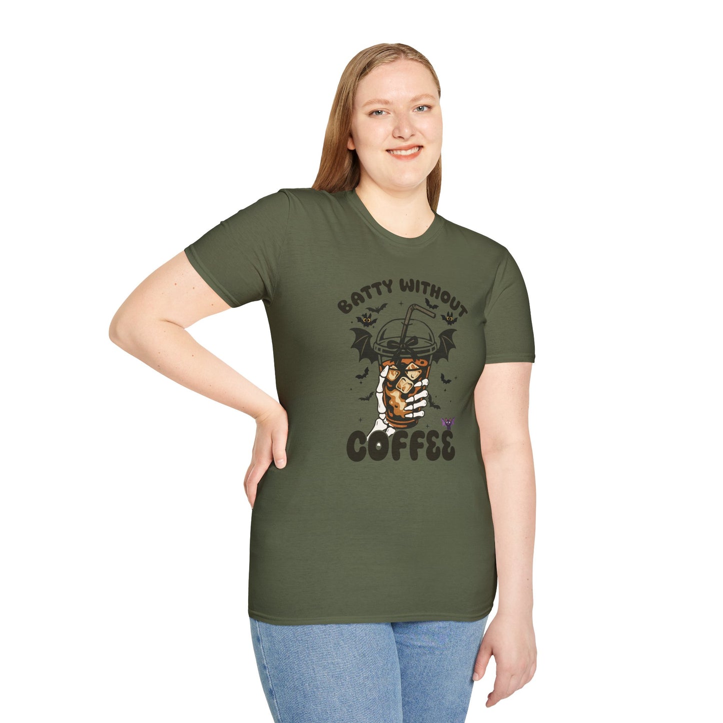 Batty Without Coffee Halloween T-Shirt - Funny Coffee Lover Unisex Tee - Spooky Skeleton Design