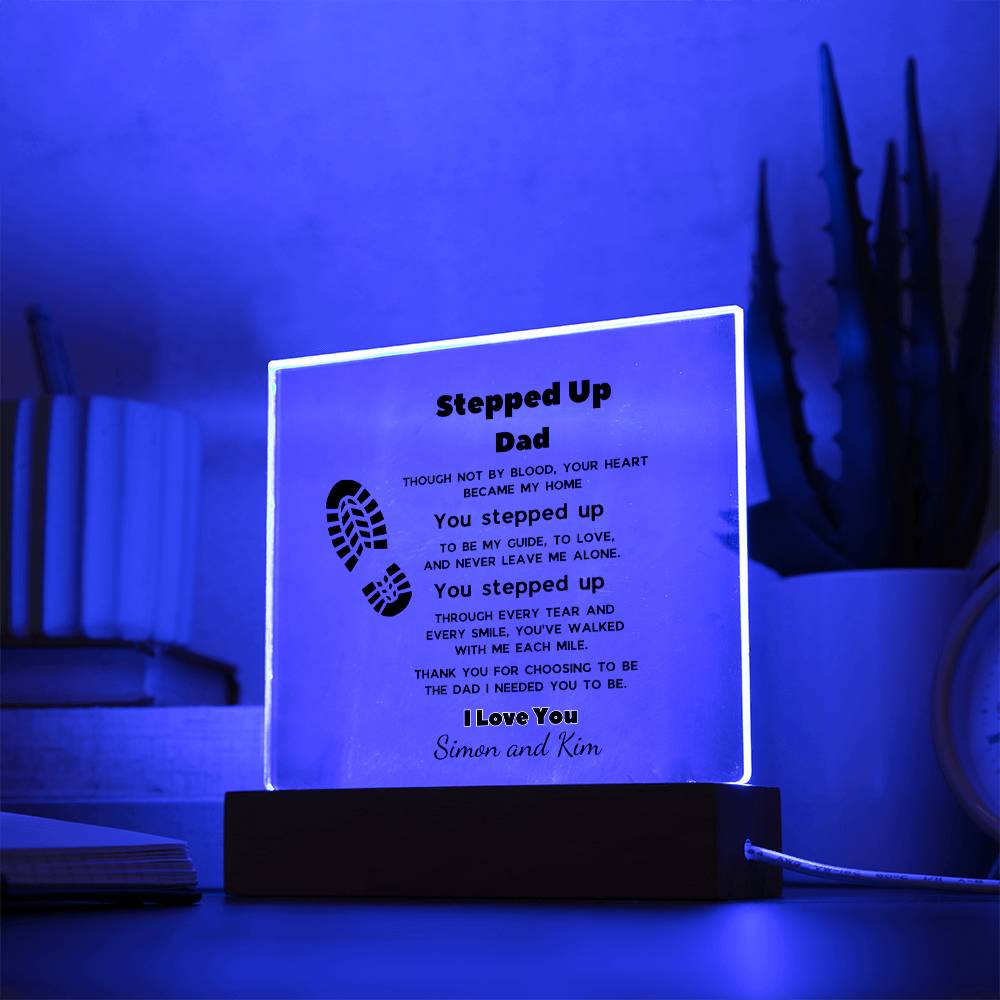 Stepdad Acrylic Plaque – “You Stepped Up” Heartfelt Bonus Dad Gift with LED Light Base
