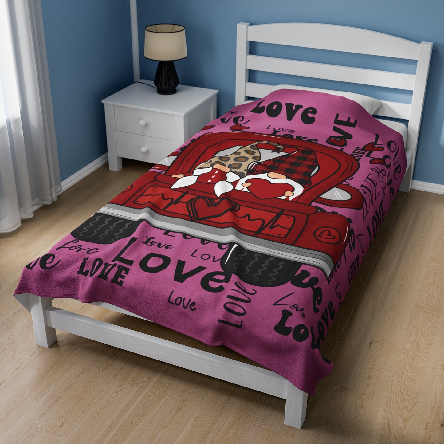 Gnome Love Velveteen Blanket – Cozy & Customizable Home Decor