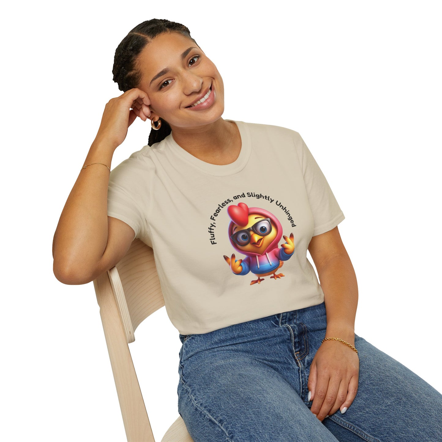 Fluffy & Fearless Chicken T-Shirt - Unisex Softstyle Tee for Animal Lovers