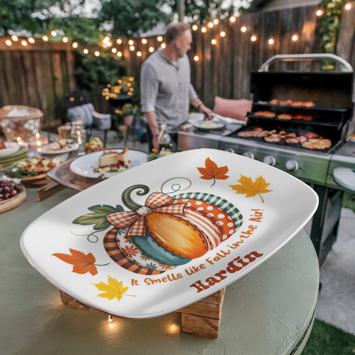 Personalized Fall Pumpkin Platter – Custom Family Name 10” x 14” Serving Dish