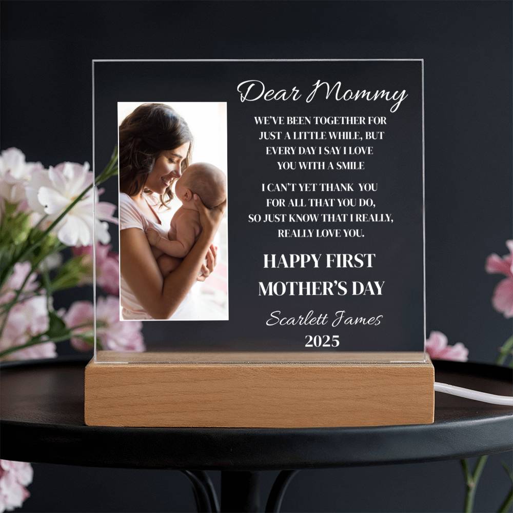 First Mother’s Day LED Acrylic Plaque – “Dear Mommy” Sentimental Poem Gift from Baby