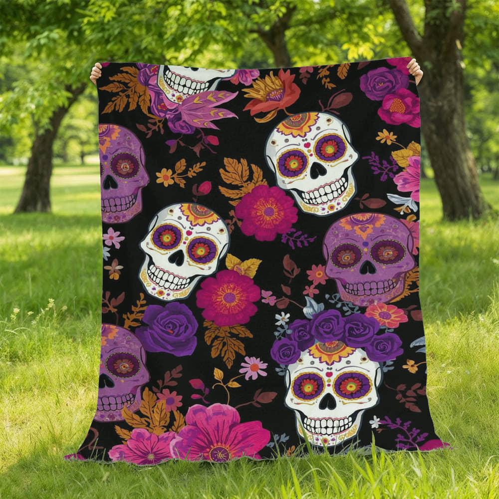 Mink Touch Fleece Blanket – Día de los Muertos Sugar Skull Floral Design