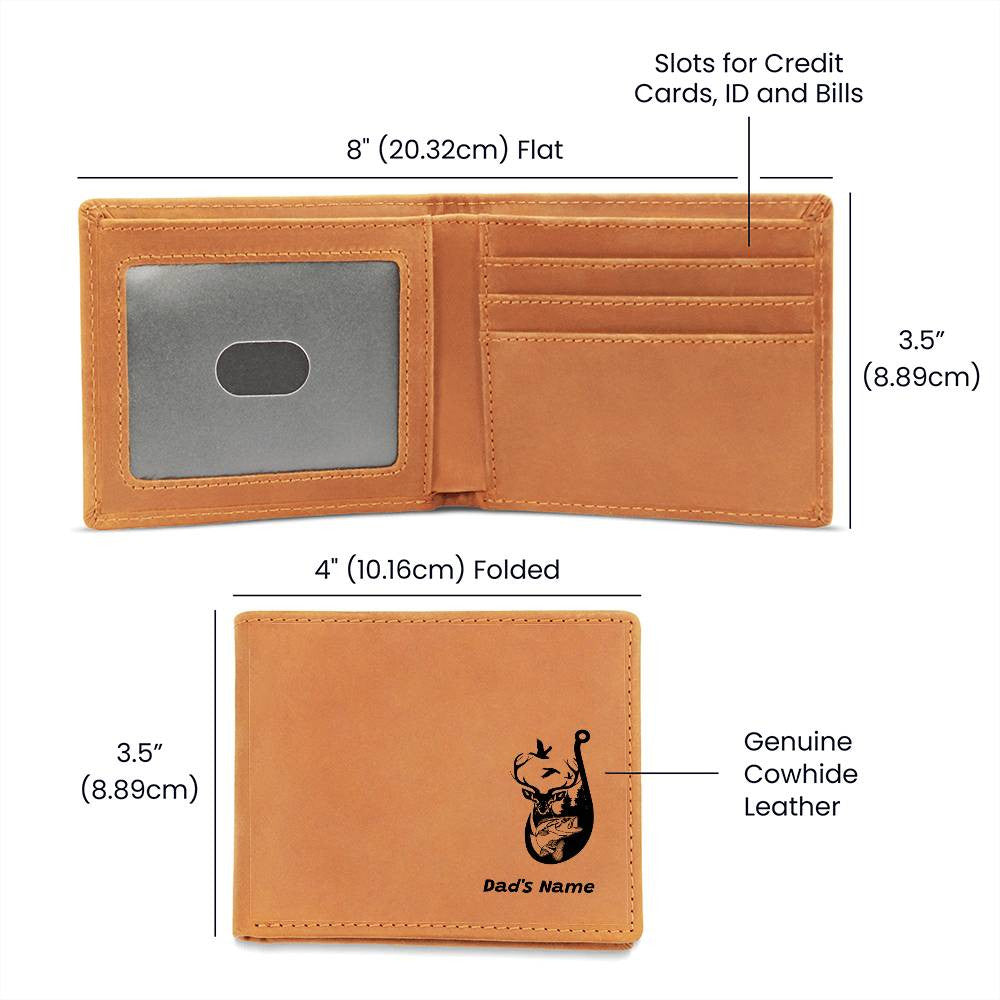 Personalized Leather Wallet with Outdoors Design – Fish, Deer, and Ducks