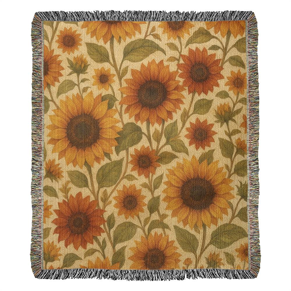 Sunflower Woven Blanket - Heirloom Cotton Throw with Fringe
