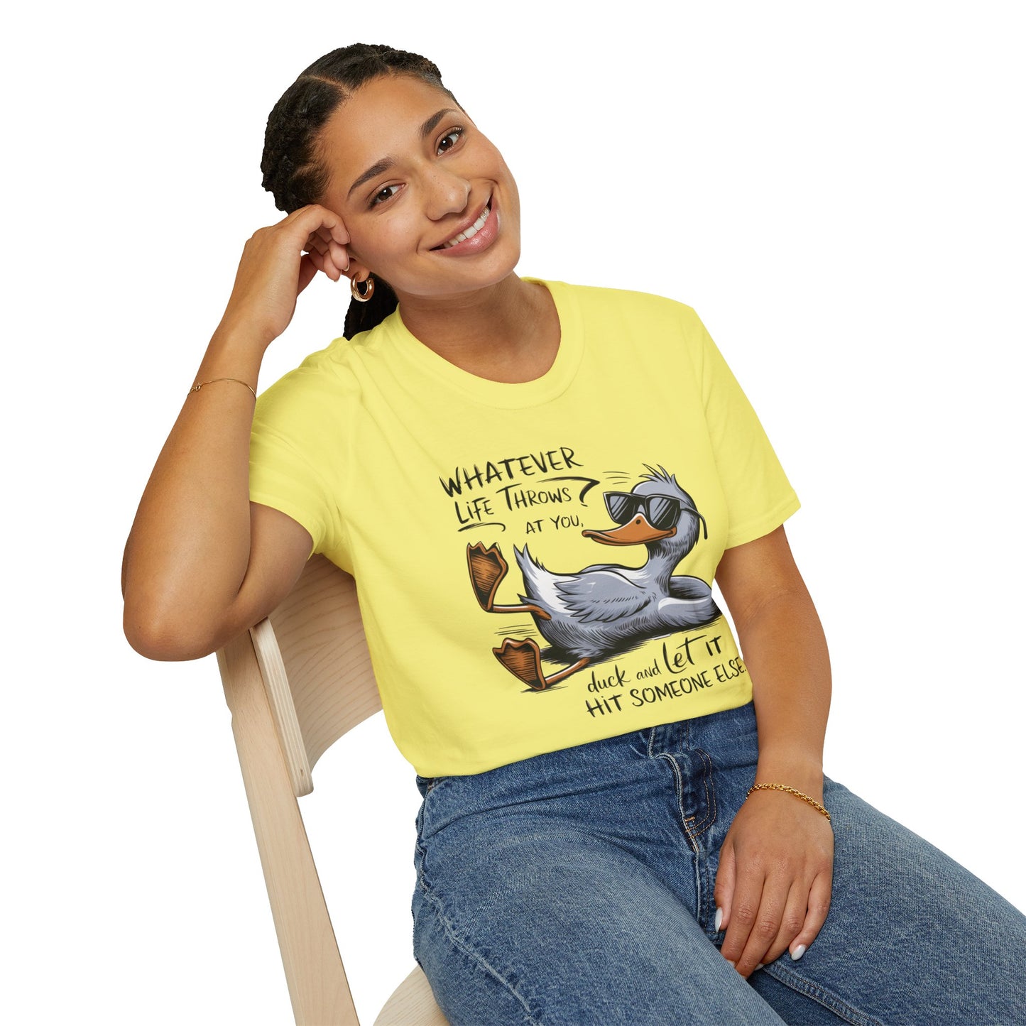 Whatever Life Throws at You Funny Duck Unisex Soft-Style T-Shirt – Comfortable and Stylish