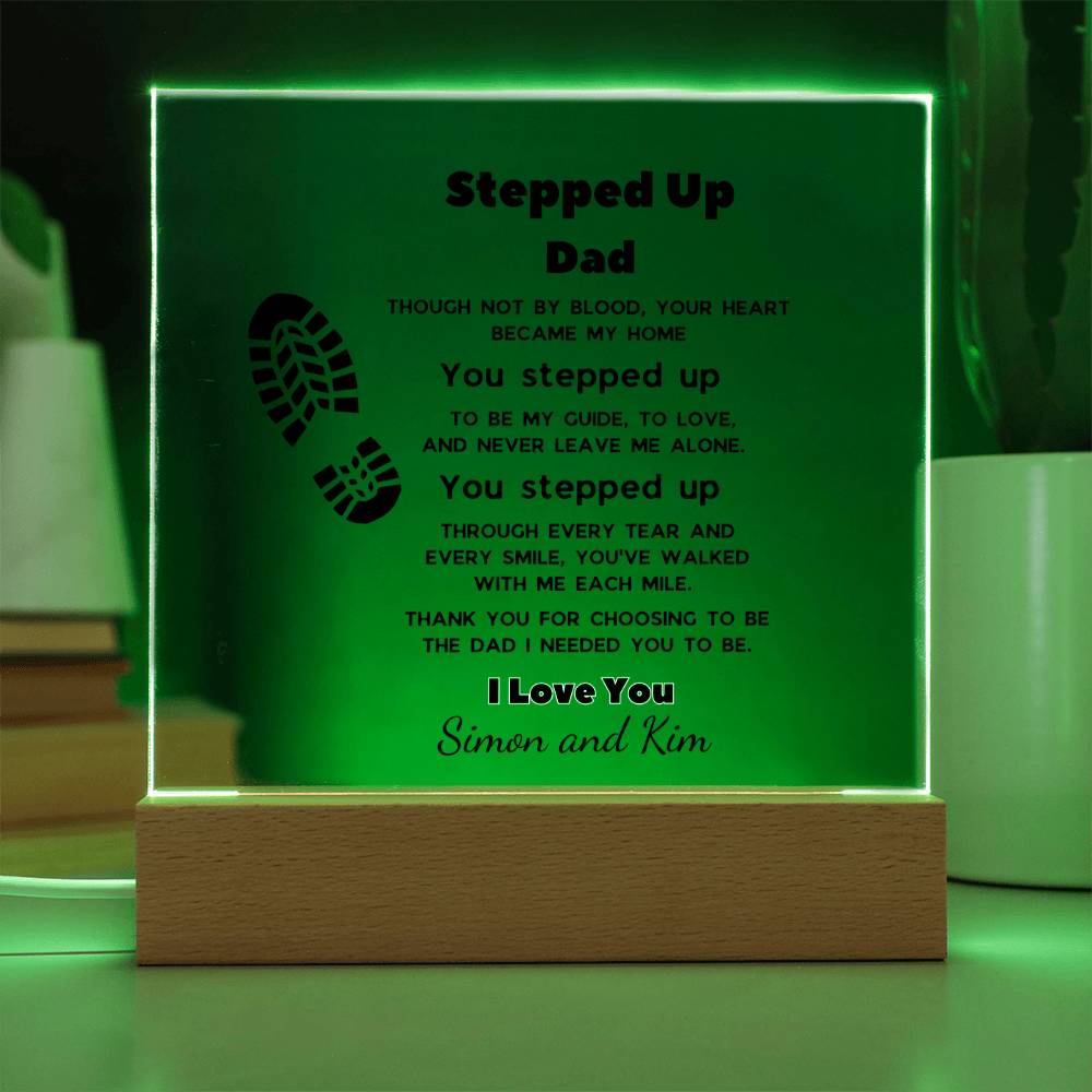 Stepdad Acrylic Plaque – “You Stepped Up” Heartfelt Bonus Dad Gift with LED Light Base