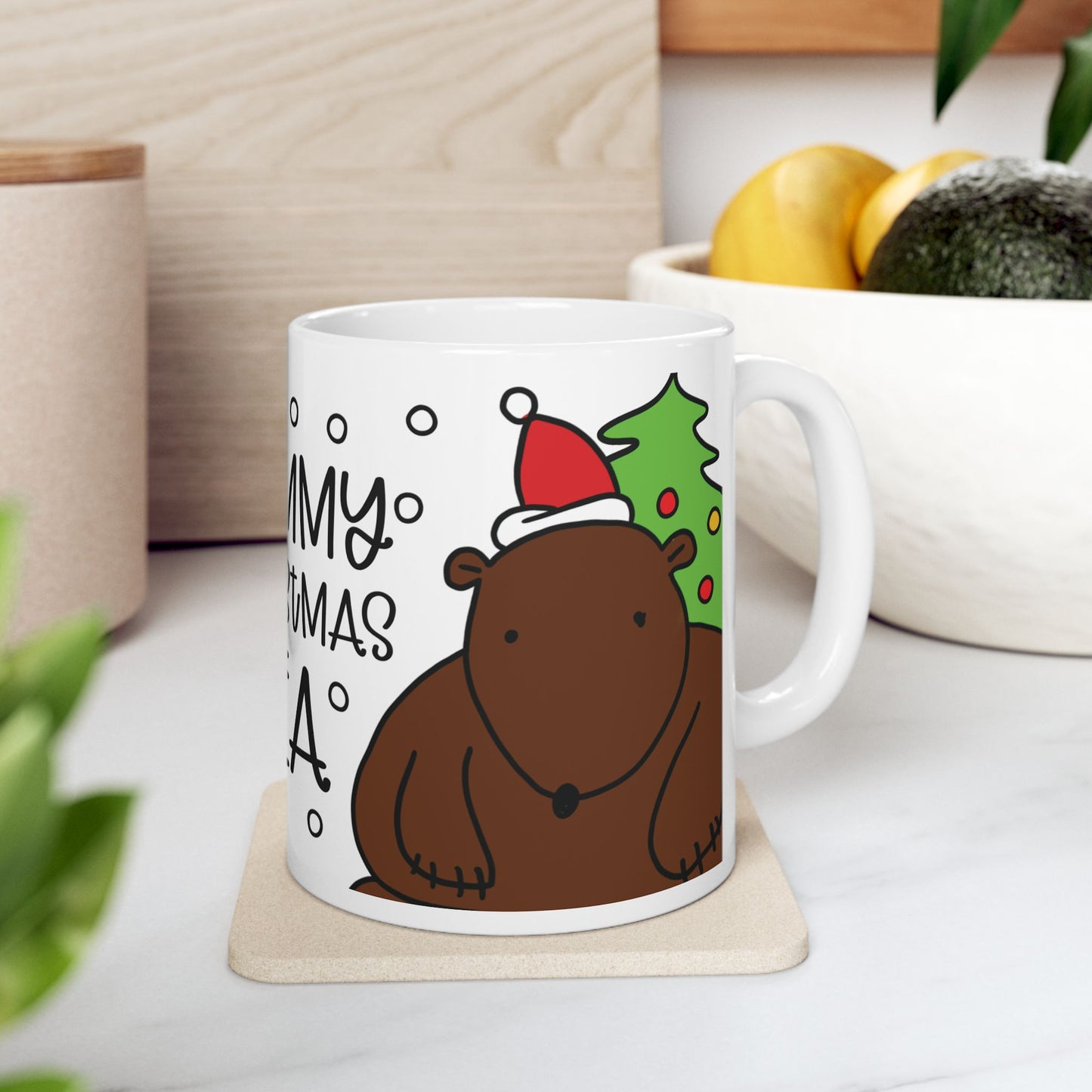 Christmas Bear Mug – "Yummy Christmas Tea" – Perfect Gift for Tea Lovers! Microwave & Dishwasher Safe Ceramic Mug, 11oz