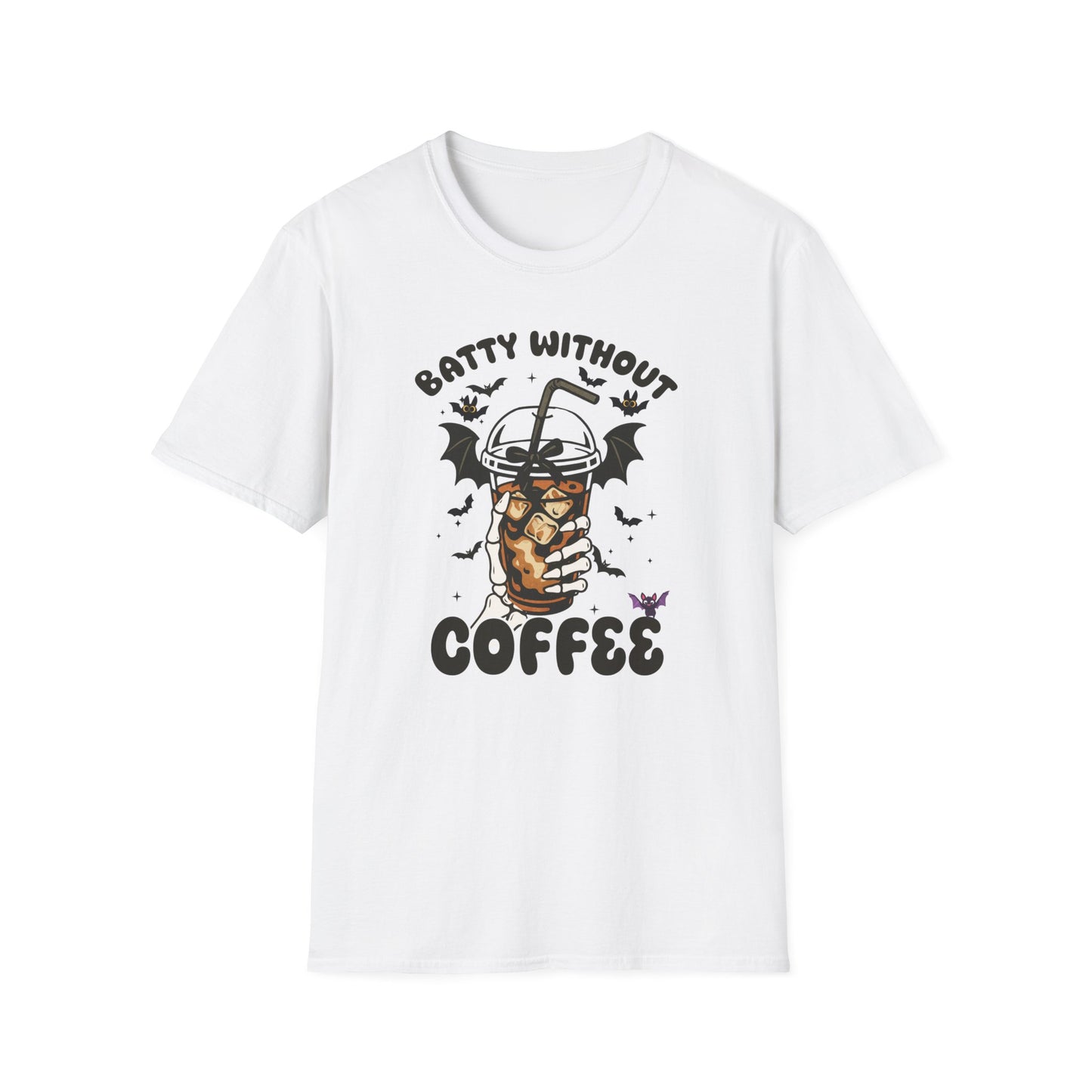 Batty Without Coffee Halloween T-Shirt - Funny Coffee Lover Unisex Tee - Spooky Skeleton Design
