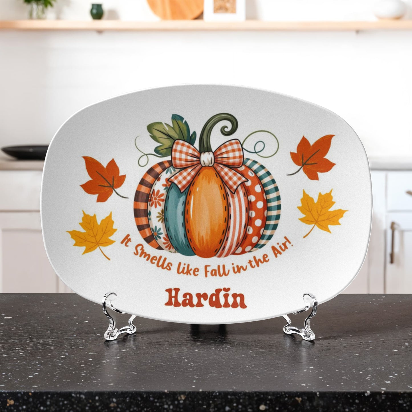 Personalized Fall Pumpkin Platter – Custom Family Name 10” x 14” Serving Dish