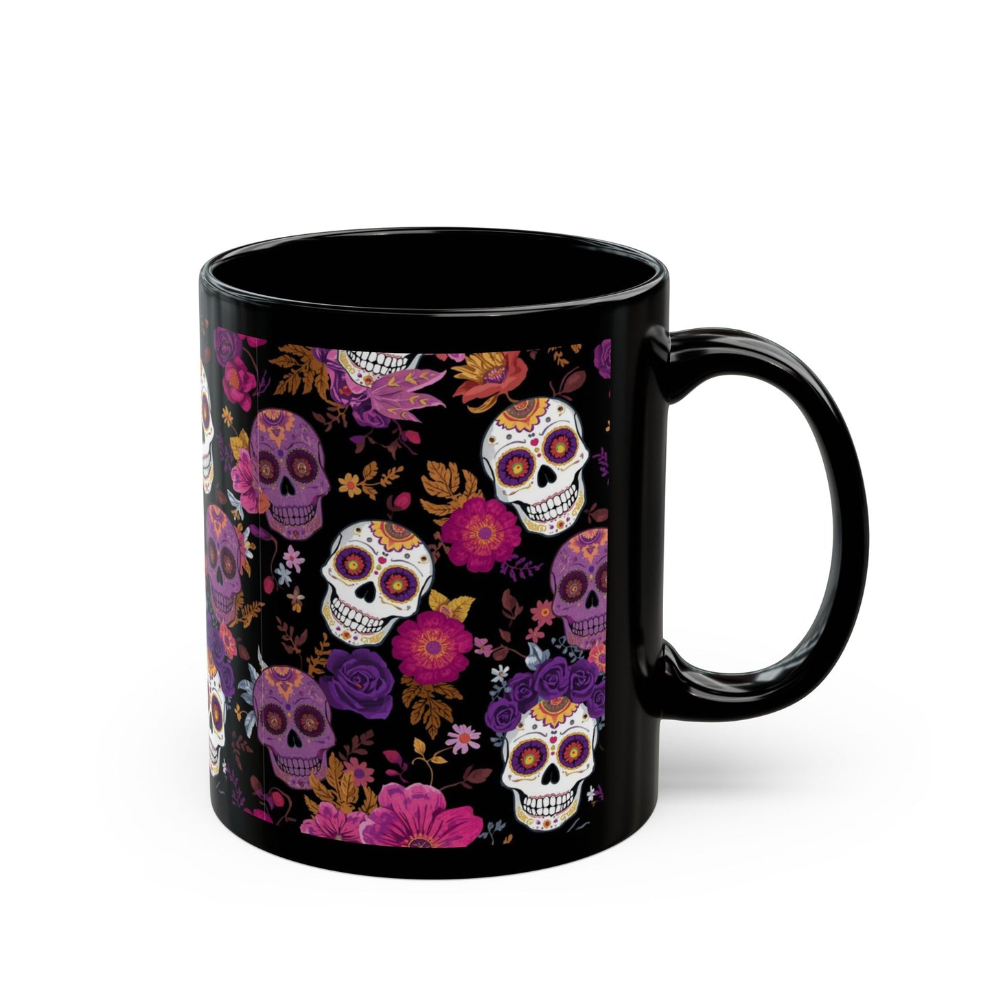 Vibrant Sugar Skull Mug, Dia de los Muertos Coffee Cup, Floral Skeleton Drinkware, Halloween Gift Idea, Unique Home Decor