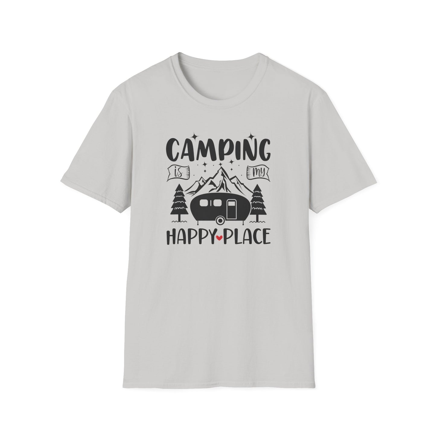 Camping Is My Happy Place – Unisex Softstyle Adventure T-Shirt for Outdoor Lovers