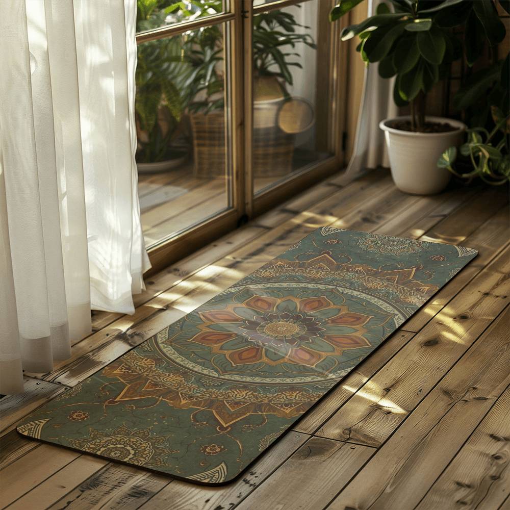 Green Mandala Rubber Yoga Mat – Anti-Slip Microfiber Suede Fitness ; Yoga Mat for Balance and Comfort