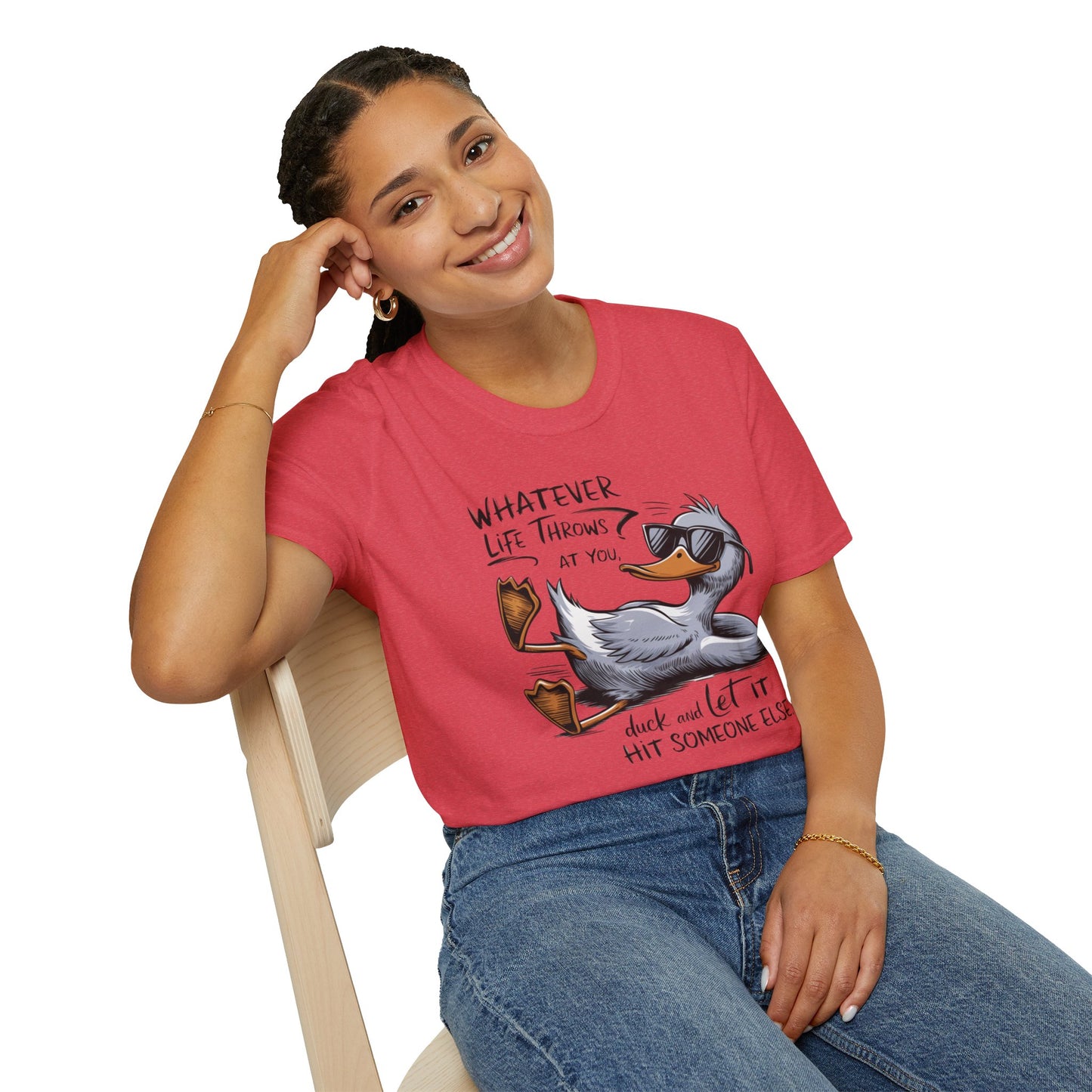Whatever Life Throws at You Funny Duck Unisex Soft-Style T-Shirt – Comfortable and Stylish