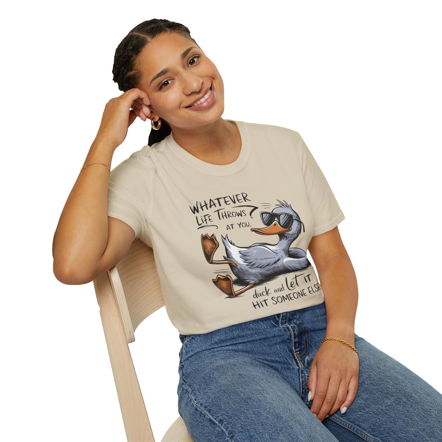 Whatever Life Throws at You Funny Duck Unisex Soft-Style T-Shirt – Comfortable and Stylish