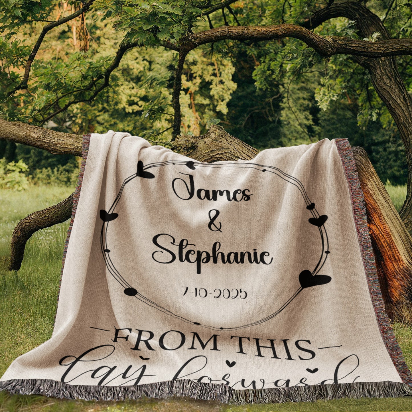 Personalized Wedding Blanket –Custom Woven Heirloom with Bride & Groom Names and Wedding Date